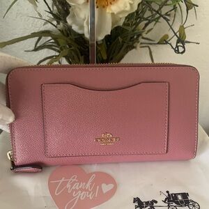 Coach Pink Accordion Leather Zip Around Wallet